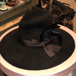 Eugenia Kim felt wide brim hat with feather- brown